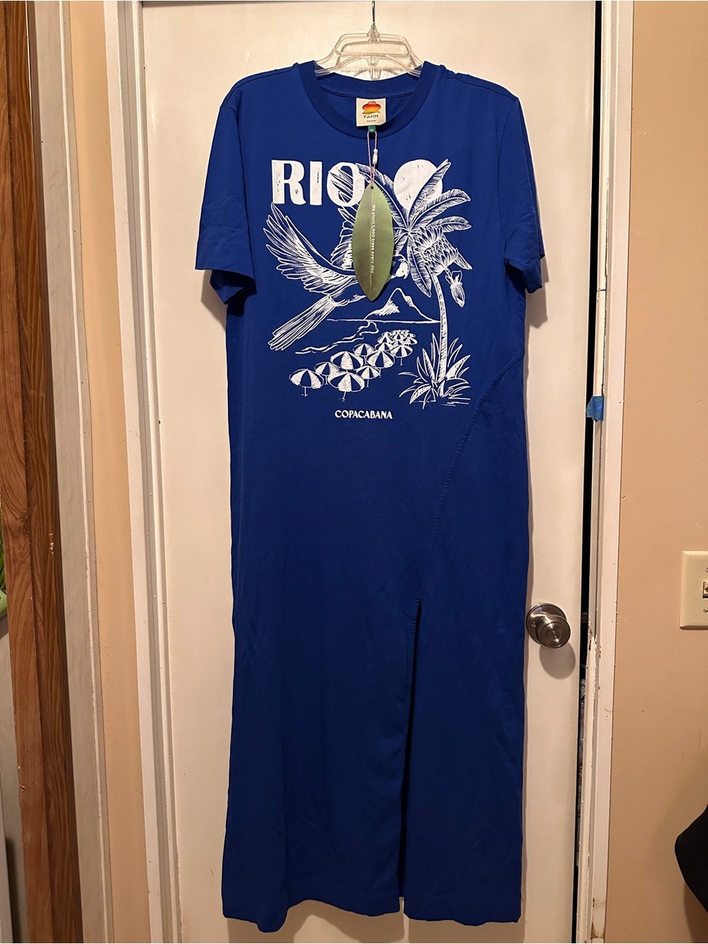 NWT  FARM Rio Blue Pleat Jersey Copacabana Midi Dress
